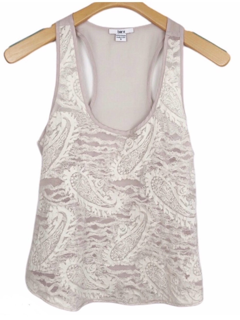 Bar III Tan Beige Lace Racerback Tank Top USA Made Size Small